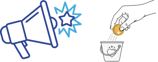 Donation and promotion icon concept design on white backdrop