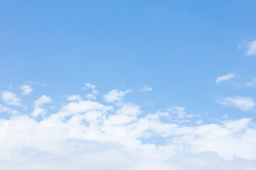 Blue Sky with White Rolling Clouds on Clear Bright Day Natural Background