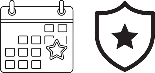 Calendar and Shield Icon Design with Star Elements