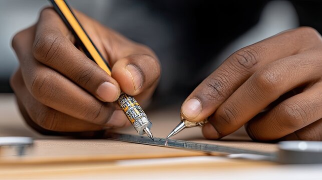 Craftsperson uses a pencil and measuring tape to mark wooden boards for an upcoming project in a workshop environment - Powered by Adobe