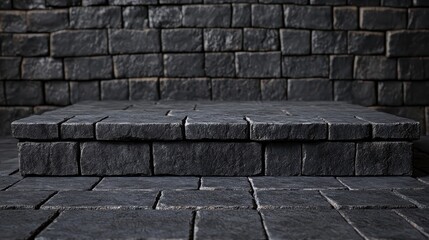 Close up of interlocking segments of dark stone brick texture
