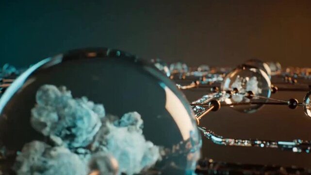 Abstract molecular structure with a cloudlike substance inside a transparent sphere, science and technology concept