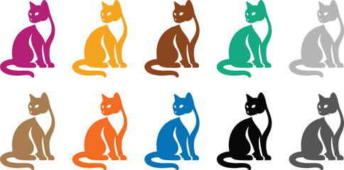 Sitting cat silhouettes in multiple colors, Colorful cat silhouettes collection for pet lovers