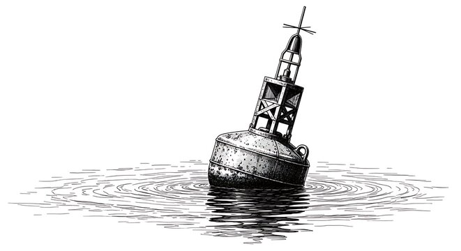 A vintagestyle illustration of a buoy floating on the water