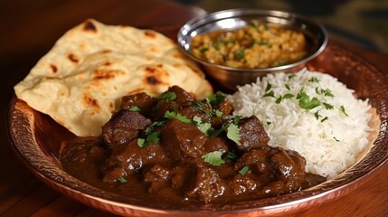 Delicious Indian Lamb Vindaloo Curry with Basmati Rice and Naan Bread