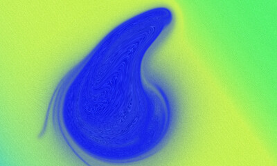 Abstract blue fluid form on a green-yellow texture.