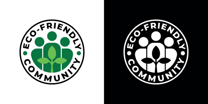 Eco-friendly community logo with three people and leaf symbol - Powered by Adobe