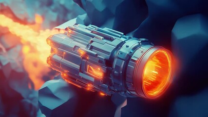 Futuristic spaceship engine accelerating through low poly asteroid field - Powered by Adobe