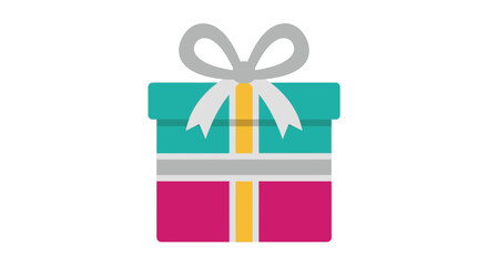 Obraz premium A colorful gift box is tied with a white and gray ribbon and a bow.