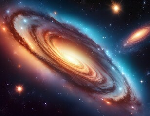 a breathtaking view of two interacting galaxies a vibrant spiral and a glowing nebula creating a celestial spectacle in deep space