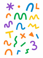 Colorful vector set of arrows and cartoon 3D alphabet letters for education and kids' design