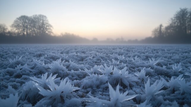 Frosty Landscape with Ice Crystals Across a Clearing at Dawn - Powered by Adobe