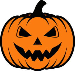 Cartoon illustration of a Jack-o'-lantern pumpkin with a carved, menacing face, isolated on a white background.