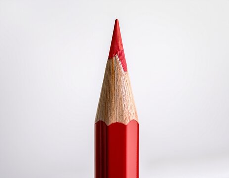 close up of a red colored pencil s tip and body angled slightly against a plain white background - Powered by Adobe
