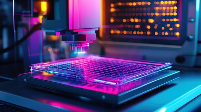 Microplate reader analyzing samples in a scientific laboratory setting