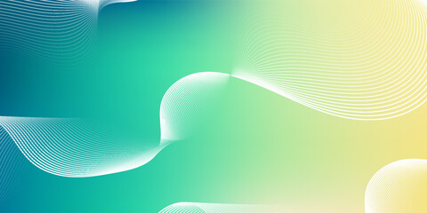Abstract Green and Yellow Gradient Background with Flowing White Wave Lines. creative element design