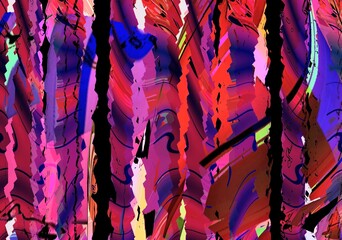 Vivid Abstract Striped Pattern with Wavy Red, Pink, and Purple Textured Lines and Dynamic Artistic Motion. Illustration. Artwork