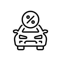 Car and discount price tag. Vehicle deals alerts, transportation savings. Vector outline icon.