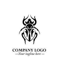 Beetle Logo Symbol in Black on the White Background with Simple Modern Insect Design