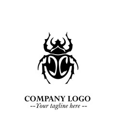 Beetle Logo Symbol in Black on the White Background with Simple Modern Insect Design