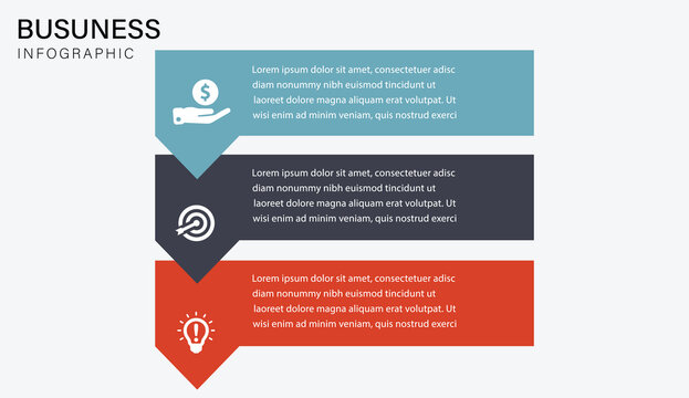 Modern Business Infographic Template with Three Color Sections and Flat Design Elements for Presentation and Marketing Strategy Visualization