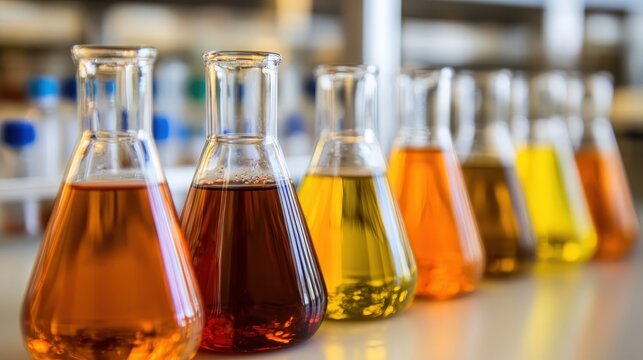 Various Colorful Liquids Inside Laboratory Glassware - Powered by Adobe