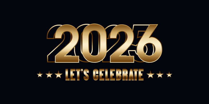 2026 celebration typography golden new year greeting with metallic numbers and festive text for New Year celebrations, party invitations, holiday greetings, and festive event promotions.
