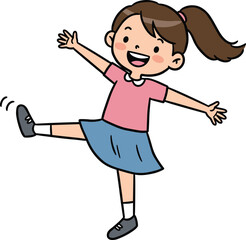 Happy girl jumping and dancing, cheerful cartoon child playing with joy, cute smiling kid illustration for education and fun – cad drawing flat vector illustration
