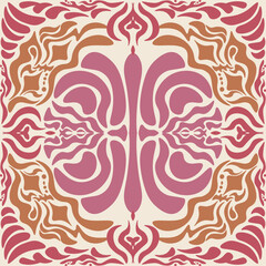 Ethnic seamless tribal pattern with boho floral textile design in cream pink and coffee tones, decorative abstract fabric background for fashion and interior decor
