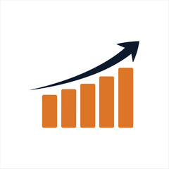 Business Growth Logo with Upward Arrow and Bar Chart Symbol Representing Success and Progress
