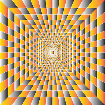 Optical illusion circular pattern of many pyramids.