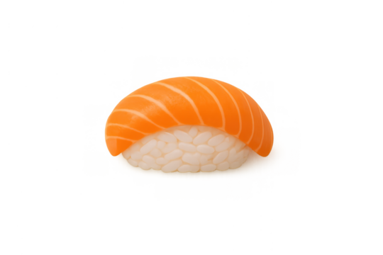 Salmon nigiri piece with fresh raw fish on sticky rice, japanese cuisine and seafood delicacy, transparent background