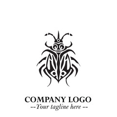 Beetle Logo Symbol in Black on the White Background with Simple Modern Insect Design