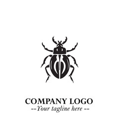 Beetle Logo Symbol in Black on the White Background with Simple Modern Insect Design