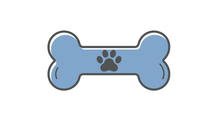 A stylized blue dog bone with a paw print is displayed against a white background.