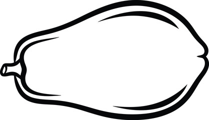 Illustration of a papaya fruit, featuring its elongated shape and small stem for simple coloring book