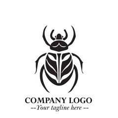 Beetle Logo Symbol in Black on the White Background with Simple Modern Insect Design