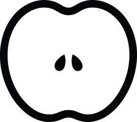 Illustration of an apple half with seeds, , showcasing its core and shape for simple coloring book