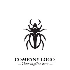 Beetle Logo Symbol in Black on the White Background with Simple Modern Insect Design