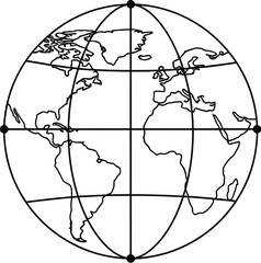 A simple line drawing of the Earth with latitude and longitude lines.