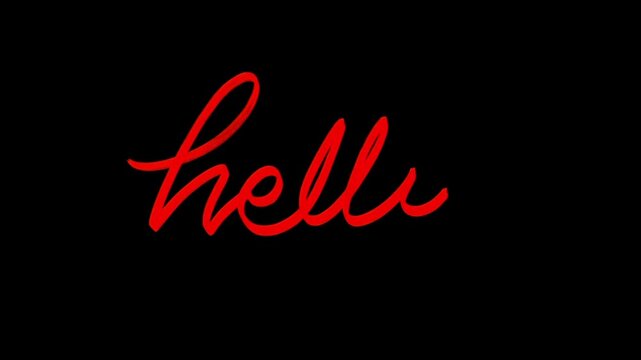 Hand Drawn Animated Hello Script Text in Red on Black Background