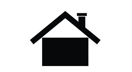 A simple black silhouette of a house with a chimney stands against a white background.