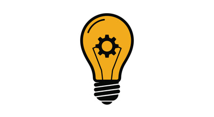 A light bulb with a gear inside symbolizes innovation and mechanical ideas.