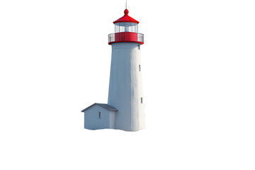 Lighthouse standing proudly on rocky terrain with a bright red top, guiding ships through the waters, symbolizing safety and navigation at sea