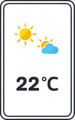 A smartphone screen displays the weather forecast with a temperature of 22 degrees Celsius.