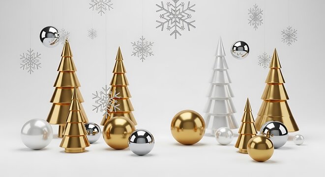 Elegant Christmas Tree Decorations with Gold and Silver Baubles for Celebration - Powered by Adobe