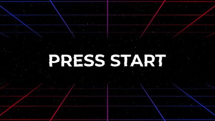 Press Start retro gaming arcade neon grid cyberspace digital perfect for game intros, arcade themes, streaming overlays, and retro-themed projects. - Powered by Adobe