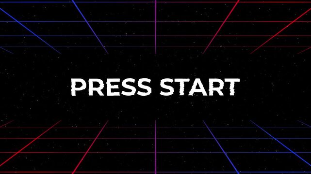 Press Start retro gaming arcade neon grid cyberspace digital perfect for game intros, arcade themes, streaming overlays, and retro-themed projects. - Powered by Adobe