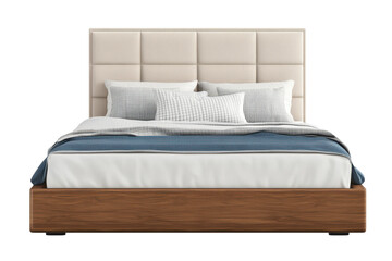 Modern bed design featuring a plush headboard and layered bedding, perfect for contemporary bedrooms with minimalist aesthetics