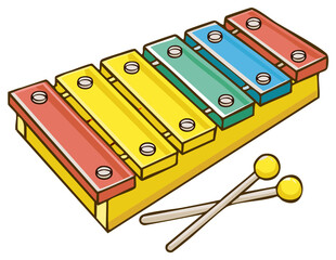 Colorful Xylophone with Mallets Illustration: Musical Instrument for Kids and Education